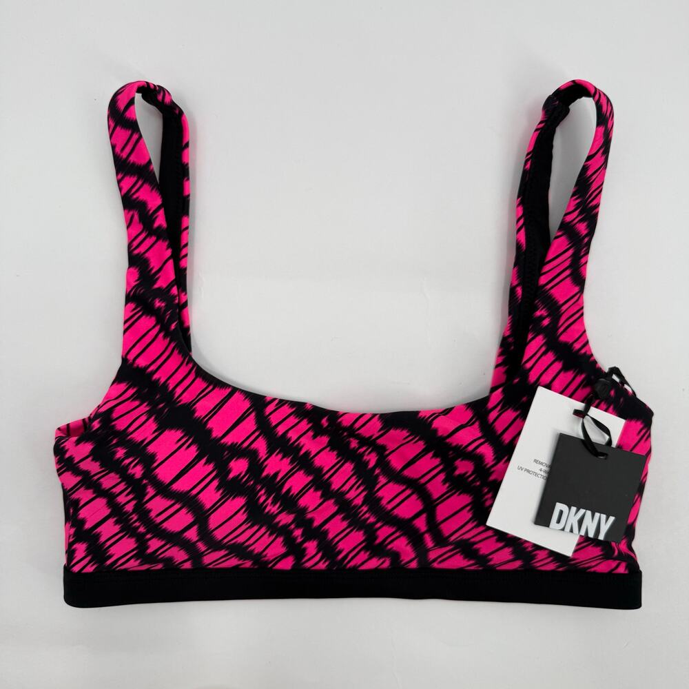 DKNY Bikini Top Size Medium NWT Printed Square Neck Hot Pink Black Swim Sporty - Picture 13 of 13